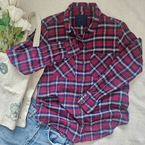 Red Navy Plaid Flannel Shirt – Button Down – Forever 21 (Tag Removed)
